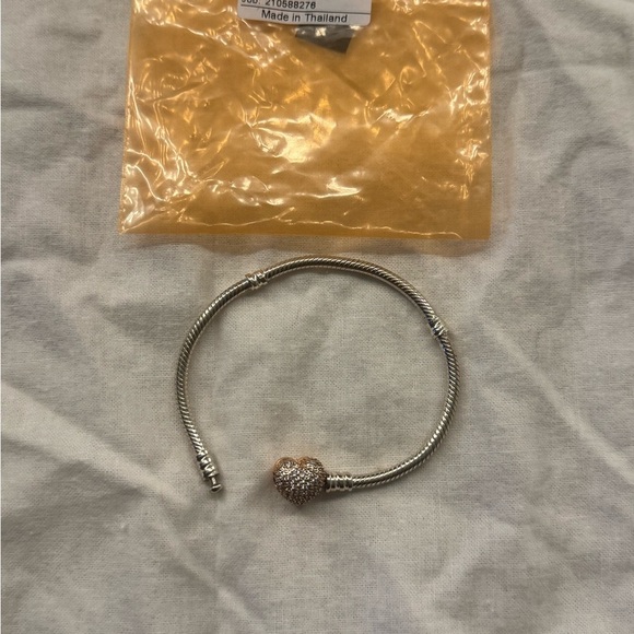 Pandora Pavé Sterling Silver Bracelet w 14k rose gold-plated heart clasp - - Picture 14 of 15